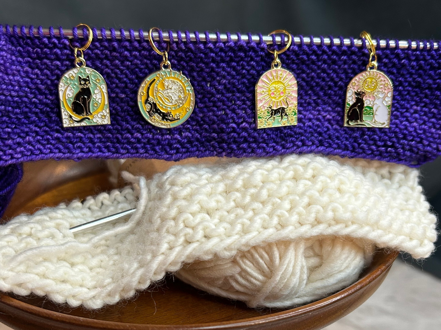 Sun and Moon Cats Stitch Markers